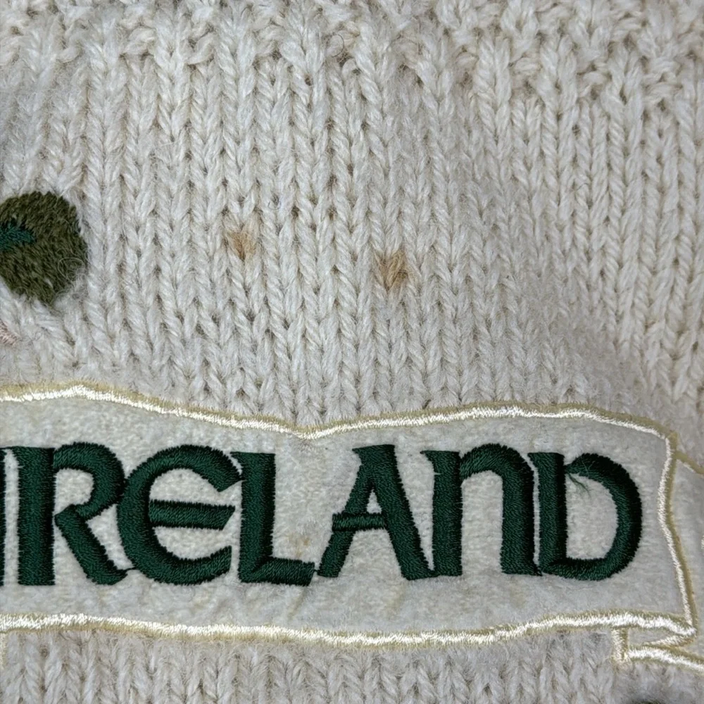 Blarney Woolen Mills Wool Ireland Clover Cable Knit Fisherman Ivory Sweater 2XL